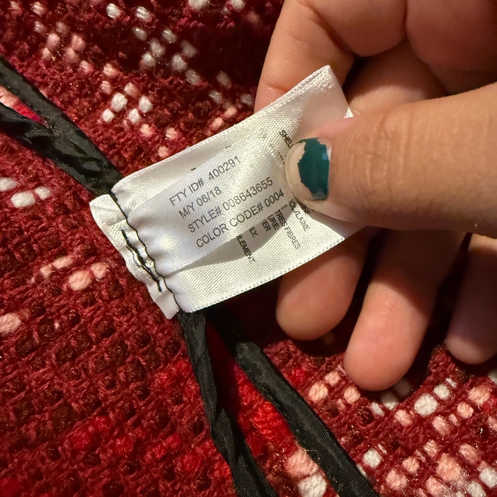 Express Women's Red and White Plaid Teddy Jacket - Picture 4 of 10